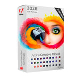 Adobe Creative Cloud software package box with colorful design and Adobe logo.