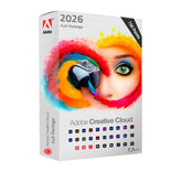 Adobe Creative Cloud software package box with colorful design and Adobe logo.