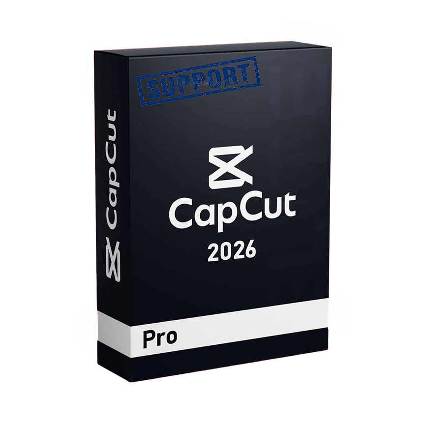 CapCut Pro software packaging with 'Support 2026' text on a white background